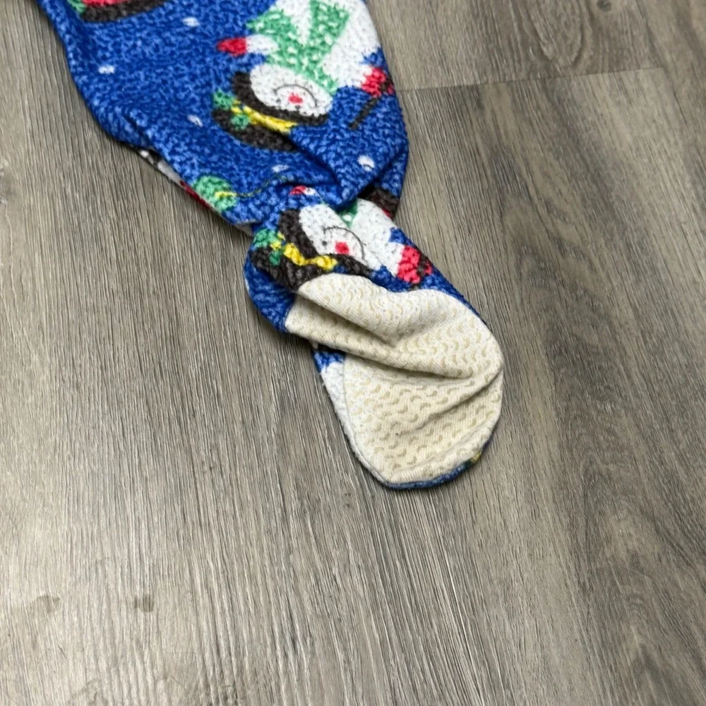 Vintage 90s Okie Dokie Kids Blue Fleece Snowman Footed Sleeper Pajamas 3T Xmas